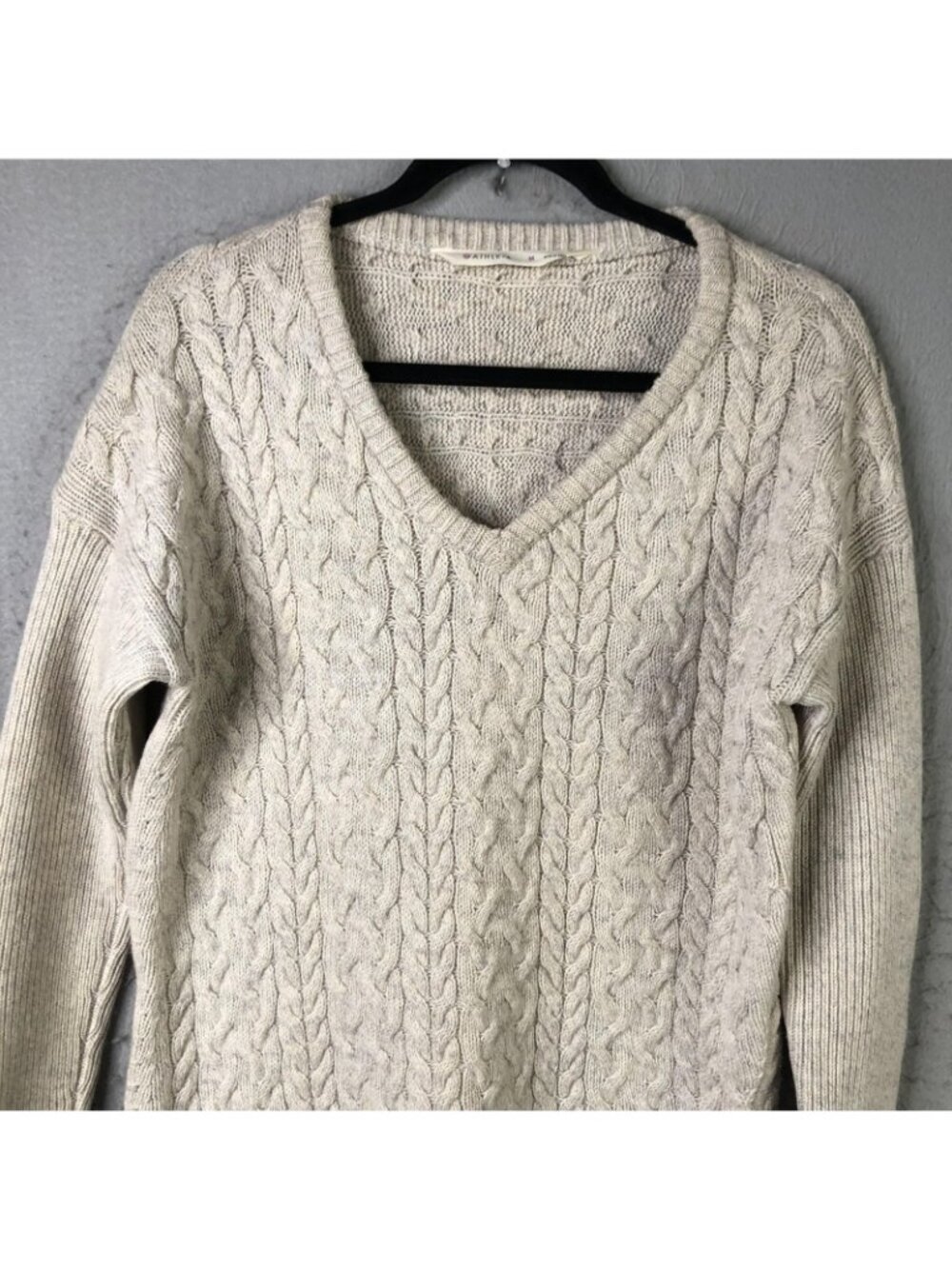Athleta Sweater Women M Beige Cashmere Cable Knit Quiet Luxury Fisherman Neutral - Picture 11 of 16